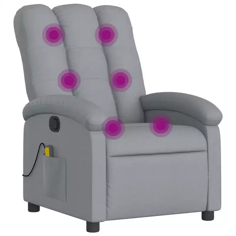 vidaXL Light Gray Fabric Massage Recliner Chair - Manual Tilt, Vibrating Home/Living Room Lounger with USB, Comfy Armrest, Side Pocket - Gray