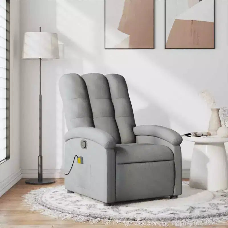 Fauteuil inclinable massant en tissu gris clair – Inclinaison manuelle, vibromasseur pour la maison/salon avec port USB, accoudoir confortable, poche latérale – Gris