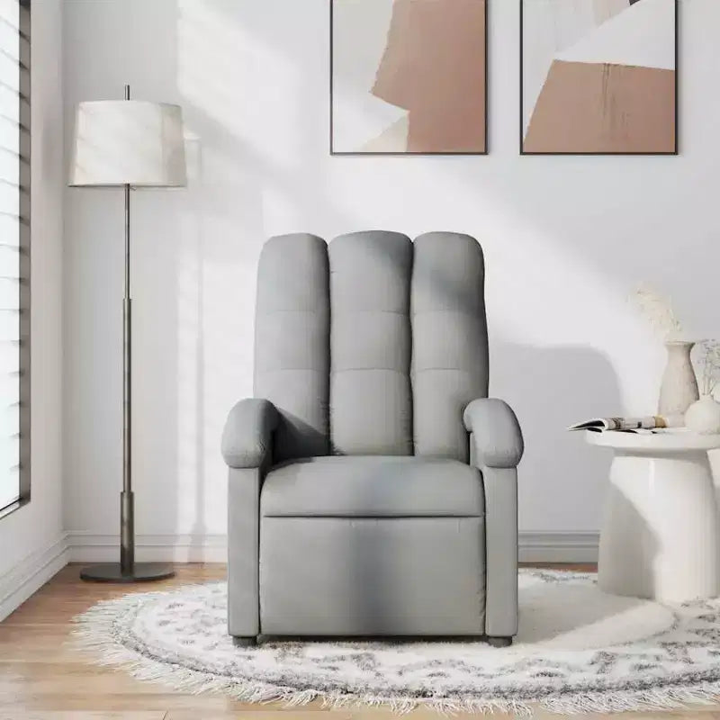 Fauteuil inclinable massant en tissu gris clair – Inclinaison manuelle, vibromasseur pour la maison/salon avec port USB, accoudoir confortable, poche latérale – Gris