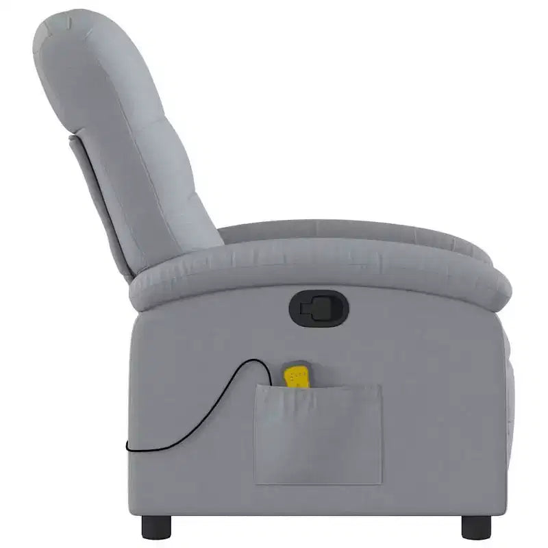 Fauteuil inclinable massant en tissu gris clair – Inclinaison manuelle, vibromasseur pour la maison/salon avec port USB, accoudoir confortable, poche latérale – Gris