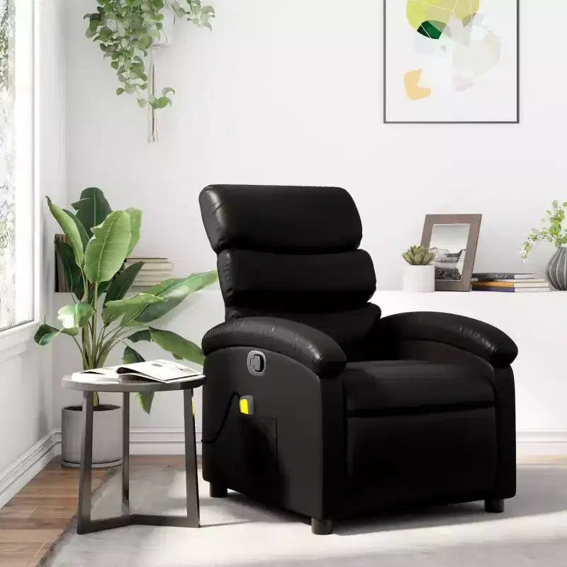 Fauteuil de massage inclinable en simili cuir noir, métal, bois composite pour une personne