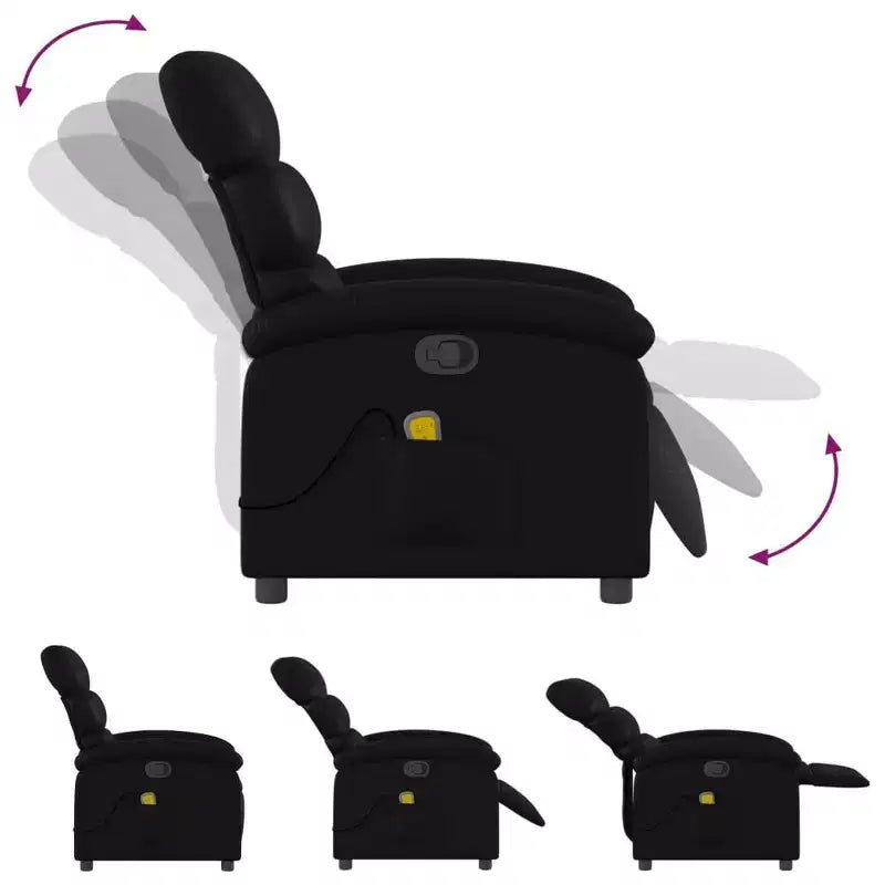 Fauteuil de massage inclinable en simili cuir noir, métal, bois composite pour une personne