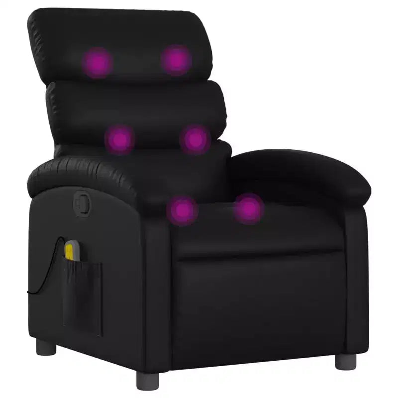 Fauteuil de massage inclinable en simili cuir noir, métal, bois composite pour une personne