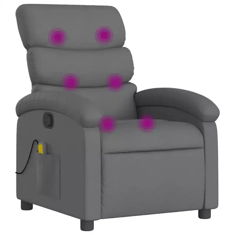 vidaXL Dark Gray Fabric Massage Recliner Chair - Manual Adjustable Lounge Armchair with Vibration, Side Pocket, Extensive Padding