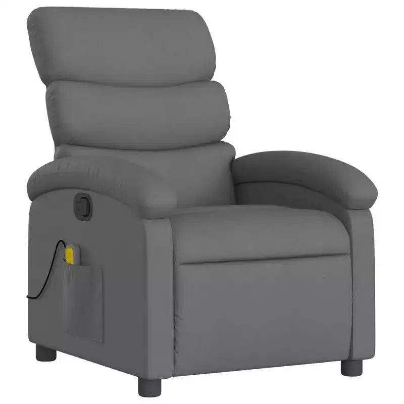 Fauteuil inclinable de massage en tissu gris foncé - Fauteuil de relaxation manuel réglable avec vibrations, poche latérale, rembourrage épais