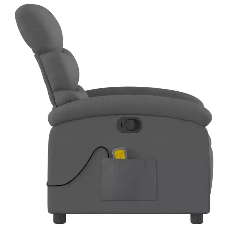Fauteuil inclinable de massage en tissu gris foncé - Fauteuil de relaxation manuel réglable avec vibrations, poche latérale, rembourrage épais