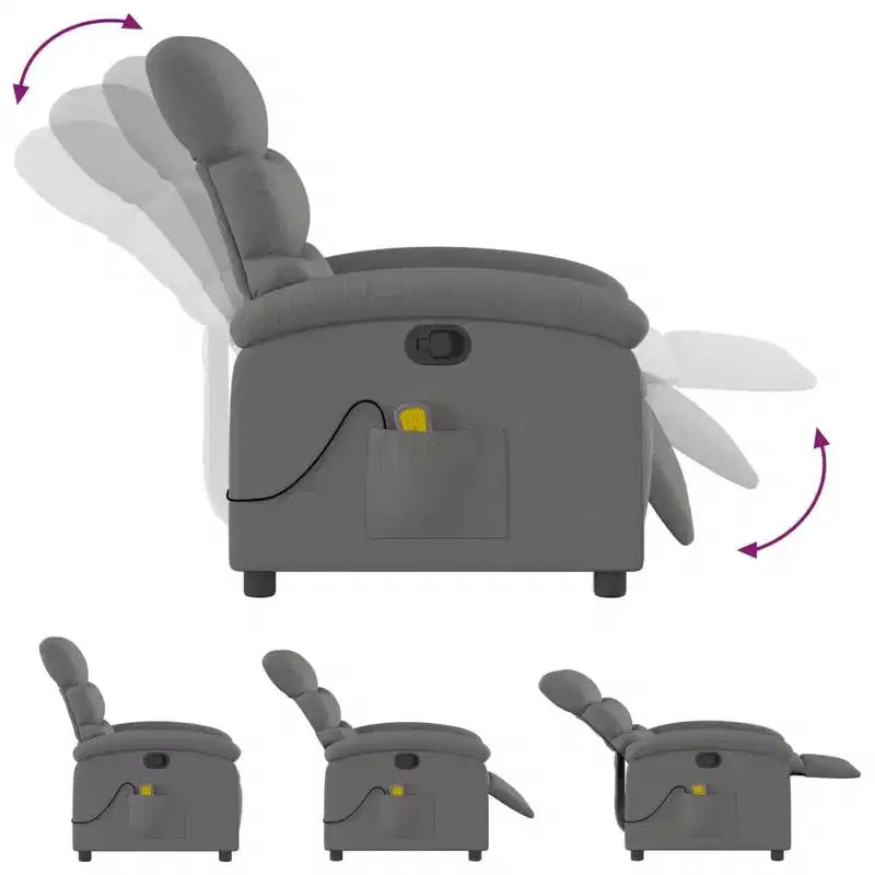 Fauteuil inclinable de massage en tissu gris foncé - Fauteuil de relaxation manuel réglable avec vibrations, poche latérale, rembourrage épais