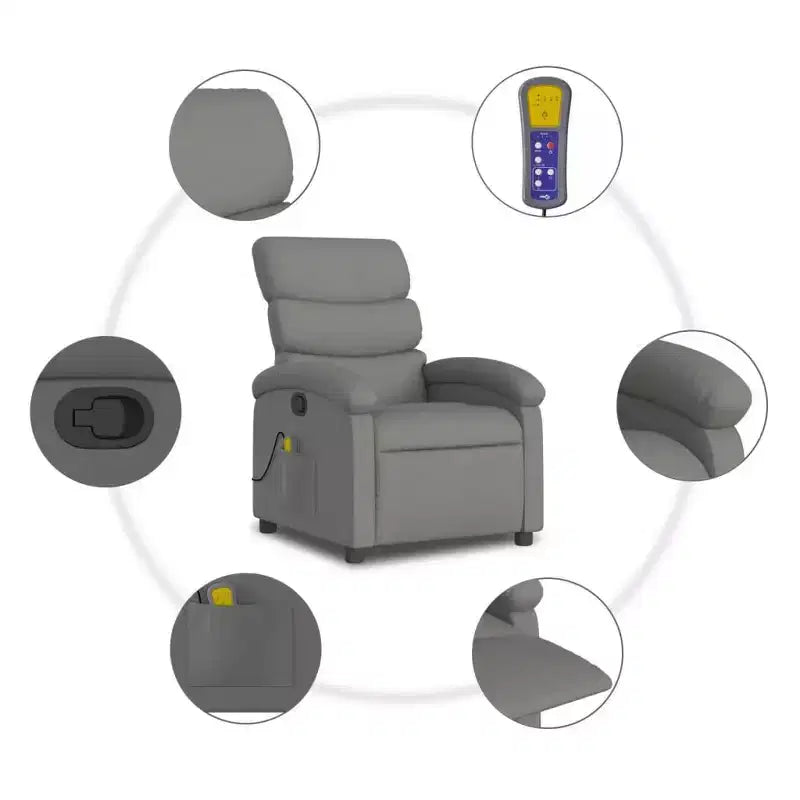Fauteuil inclinable de massage en tissu gris foncé - Fauteuil de relaxation manuel réglable avec vibrations, poche latérale, rembourrage épais