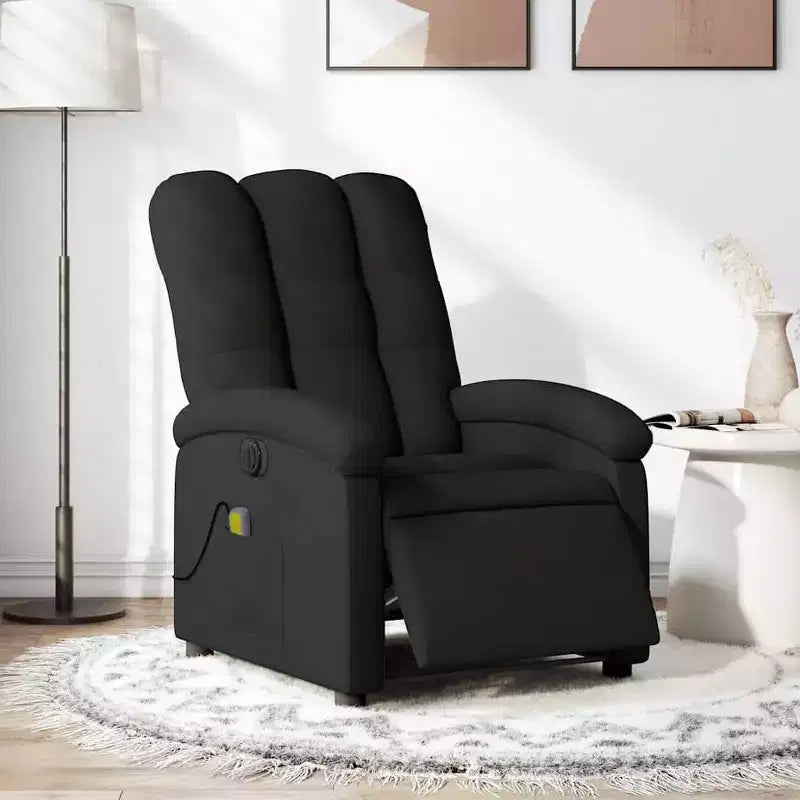 Fauteuil de massage électrique inclinable - Dossier à oreilles, tissu noir, réglage motorisé, 6 points de vibration, fauteuil avec pochette de rangement