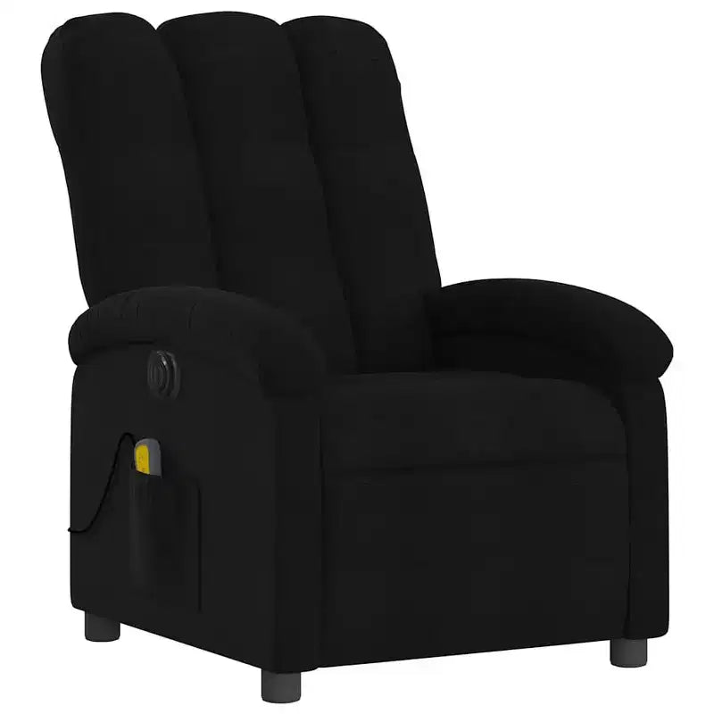 Fauteuil de massage électrique inclinable - Dossier à oreilles, tissu noir, réglage motorisé, 6 points de vibration, fauteuil avec pochette de rangement