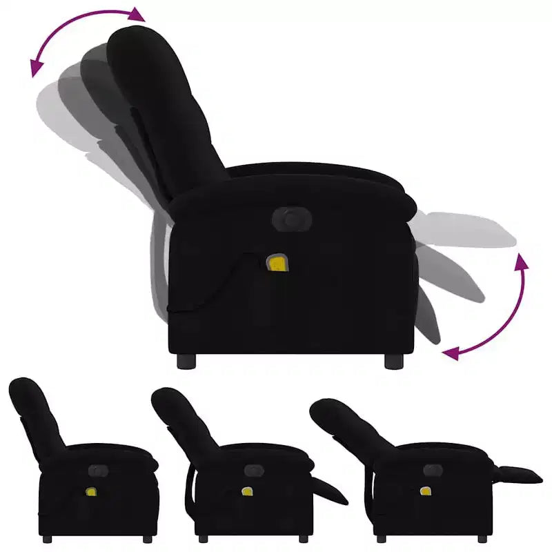Fauteuil de massage électrique inclinable - Dossier à oreilles, tissu noir, réglage motorisé, 6 points de vibration, fauteuil avec pochette de rangement