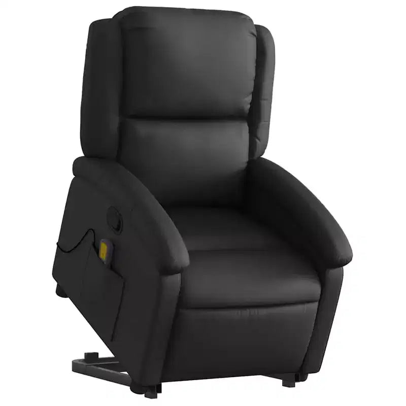 Fauteuil inclinable électrique en cuir noir avec fonction de massage et inclinaison manuelle, fauteuil rembourré en mousse confortable pour personnes âgées