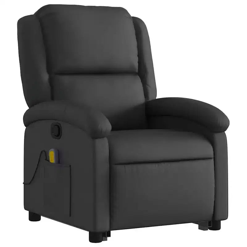 Fauteuil inclinable électrique en cuir noir avec fonction de massage et inclinaison manuelle, fauteuil rembourré en mousse confortable pour personnes âgées