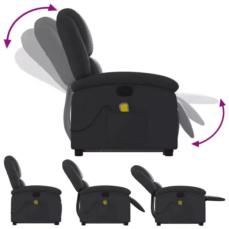 Fauteuil inclinable électrique en cuir noir avec fonction de massage et inclinaison manuelle, fauteuil rembourré en mousse confortable pour personnes âgées