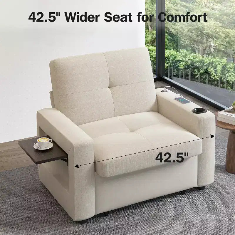 Fauteuil-lit convertible 3-en-1, canapé-lit escamotable blanc