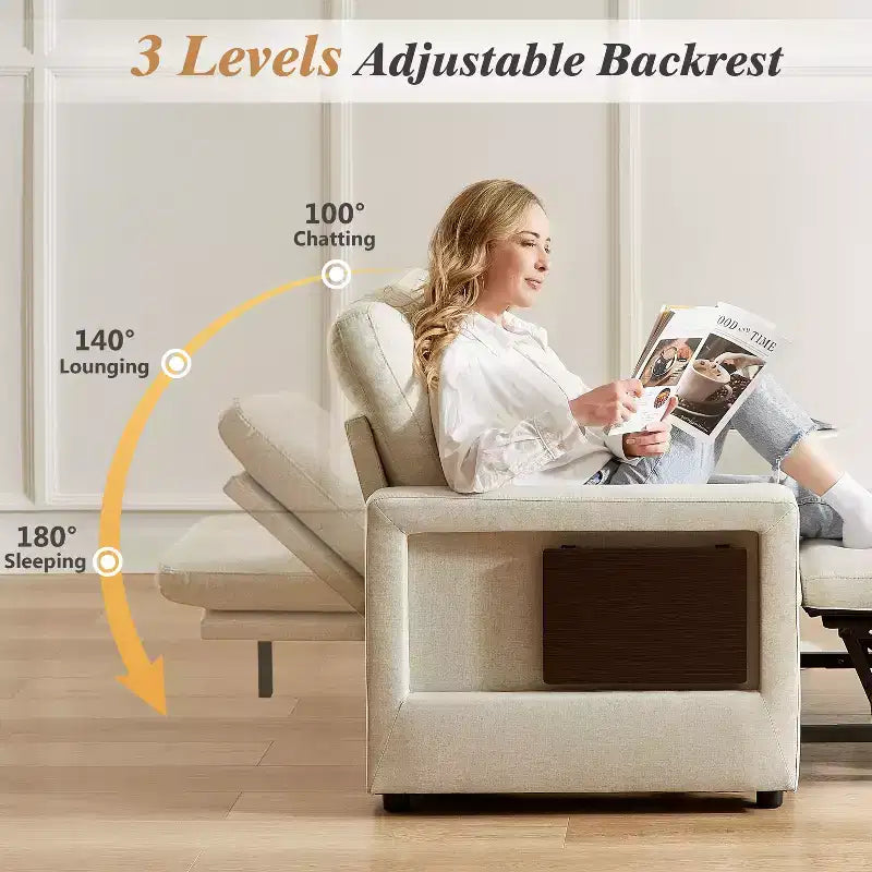 Fauteuil-lit convertible 3-en-1, canapé-lit escamotable blanc