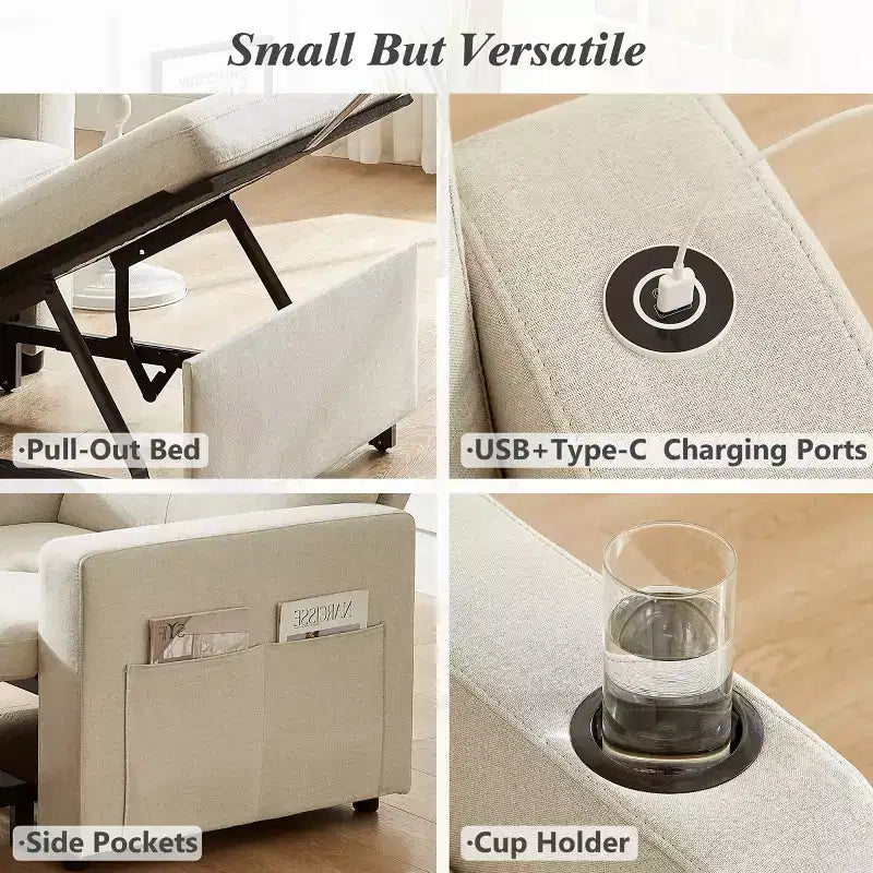 Fauteuil-lit convertible 3-en-1, canapé-lit escamotable blanc