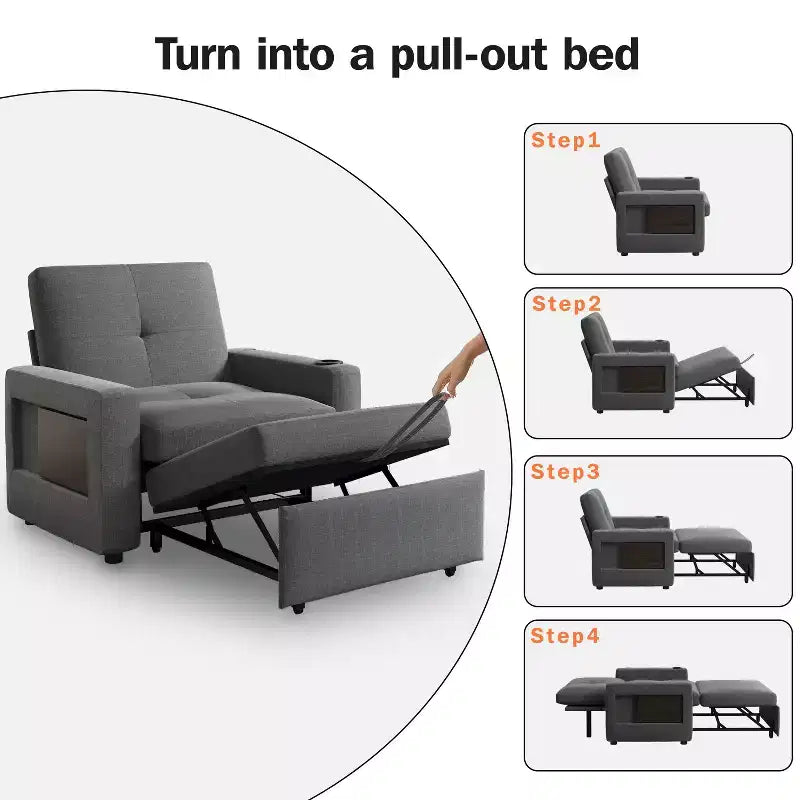 Fauteuil-lit convertible 3-en-1, canapé-lit escamotable blanc