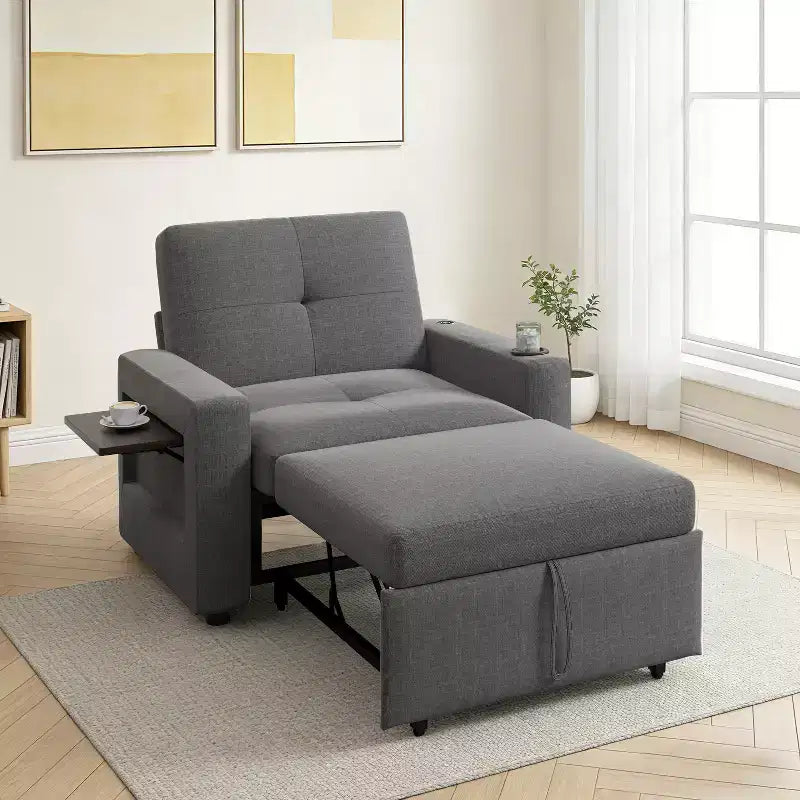 Dyonery Sleeper Sofa Chair Bed Convertible Sofa Chair 3-in-1 Pull Out Sofa Bed White