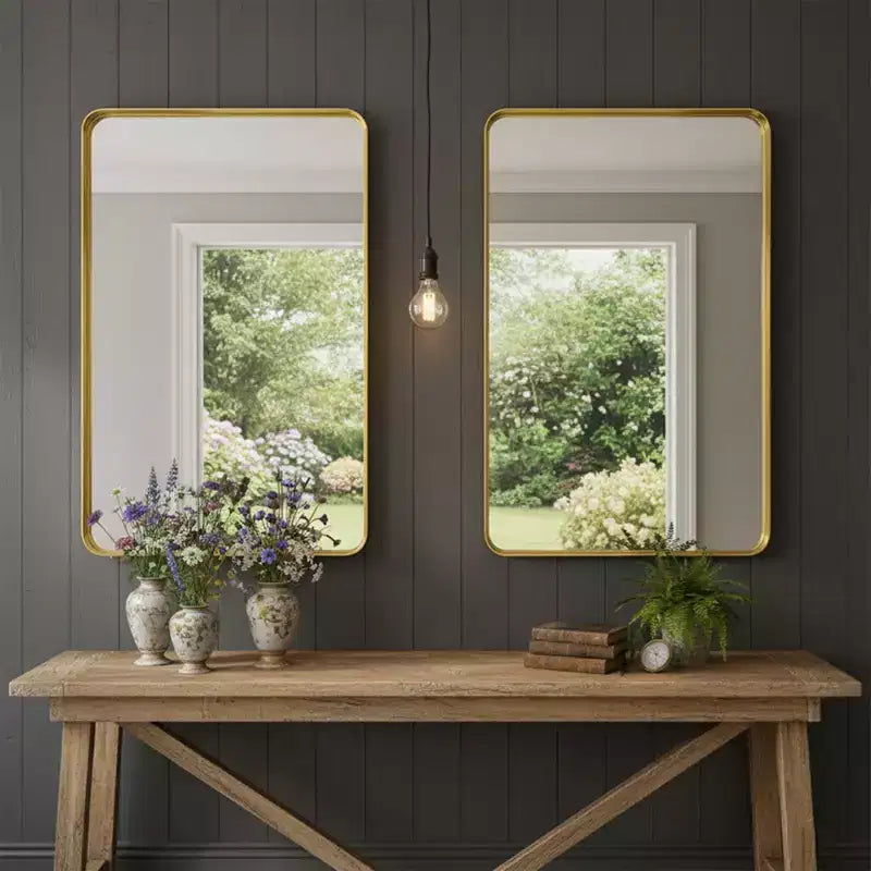 Miroir de salle de bain en aluminium avec cadre profond moderne 24 x 36 - Doré
