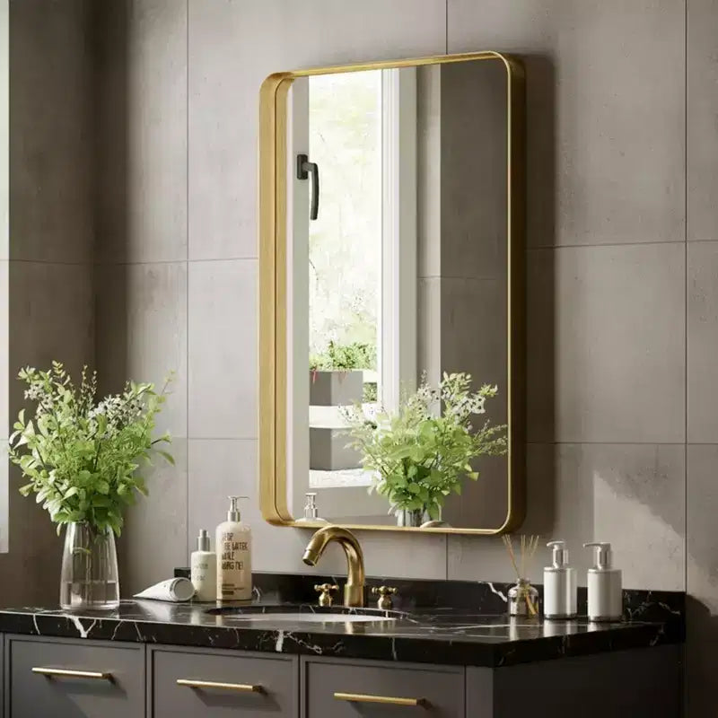Miroir de salle de bain en aluminium avec cadre profond moderne 24 x 36 - Doré