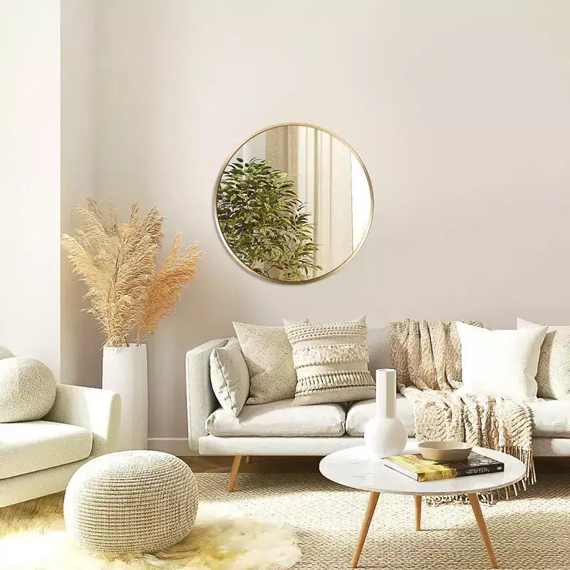 Miroir mural rond moderne en or brossé, miroir décoratif cercle en métal pour salon, salle de bain, cheminée