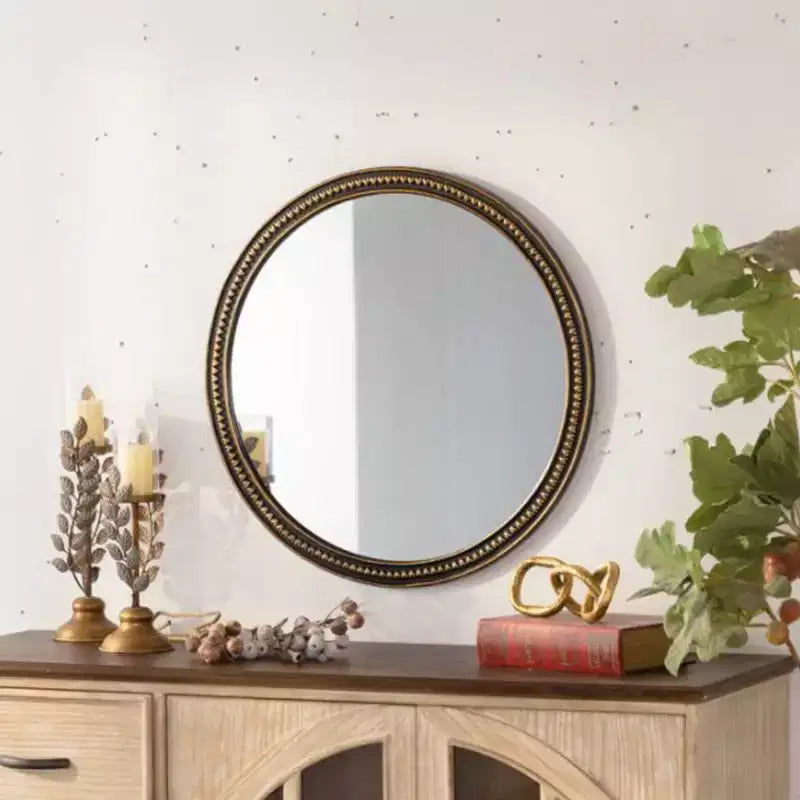 23.6 Vintage Round Decorative Wall Mirror with Beaded Frame, Wall-Mounted Accent Mirror for Living Room, or Bathroom Home Dcor-Panipeachy