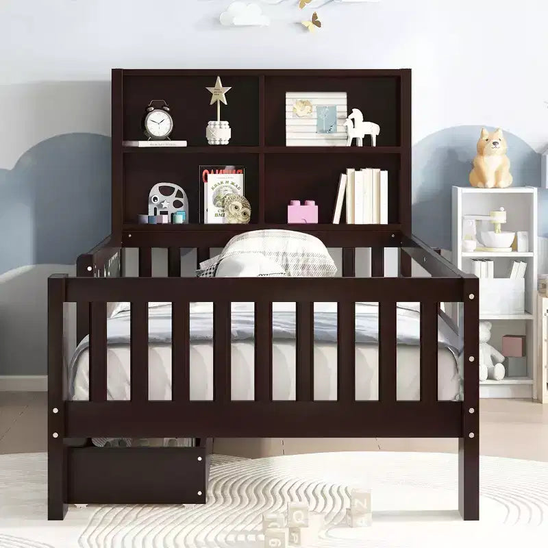 Lit plateforme double/grand avec tiroirs de rangement et étagères, lit de rangement en bois avec tableau noir pour enfants et adolescents