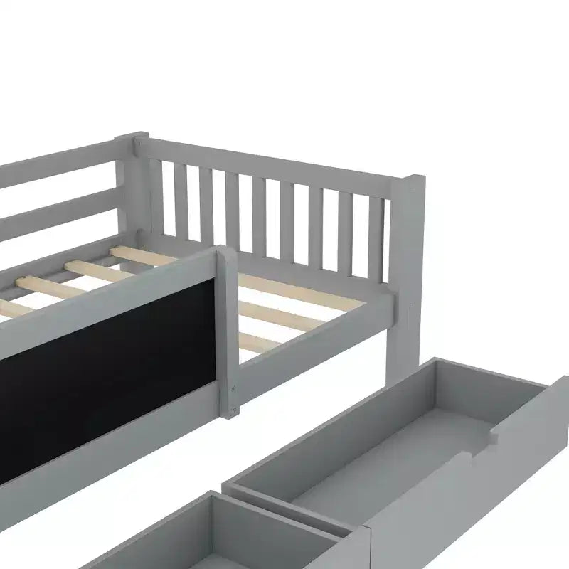 Lit plateforme double/grand avec tiroirs de rangement et étagères, lit de rangement en bois avec tableau noir pour enfants et adolescents