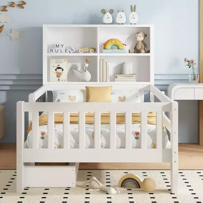 Lit plateforme double/grand avec tiroirs de rangement et étagères, lit de rangement en bois avec tableau noir pour enfants et adolescents