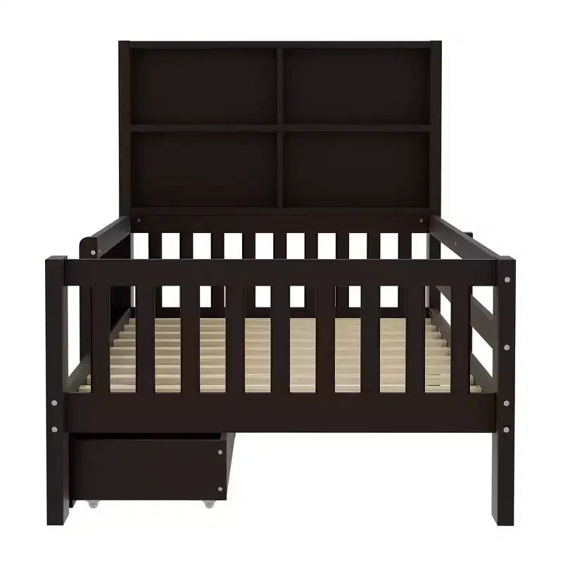 Lit plateforme double/grand avec tiroirs de rangement et étagères, lit de rangement en bois avec tableau noir pour enfants et adolescents