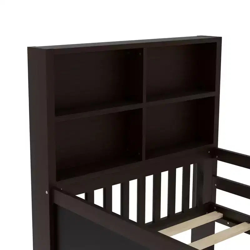 Lit plateforme double/grand avec tiroirs de rangement et étagères, lit de rangement en bois avec tableau noir pour enfants et adolescents