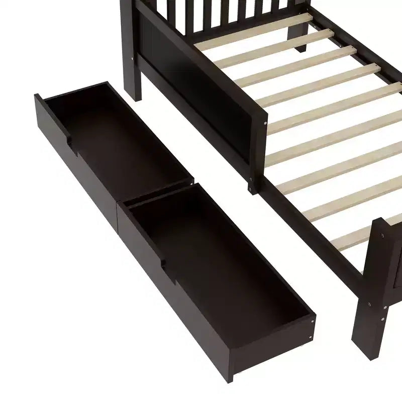 Lit plateforme double/grand avec tiroirs de rangement et étagères, lit de rangement en bois avec tableau noir pour enfants et adolescents