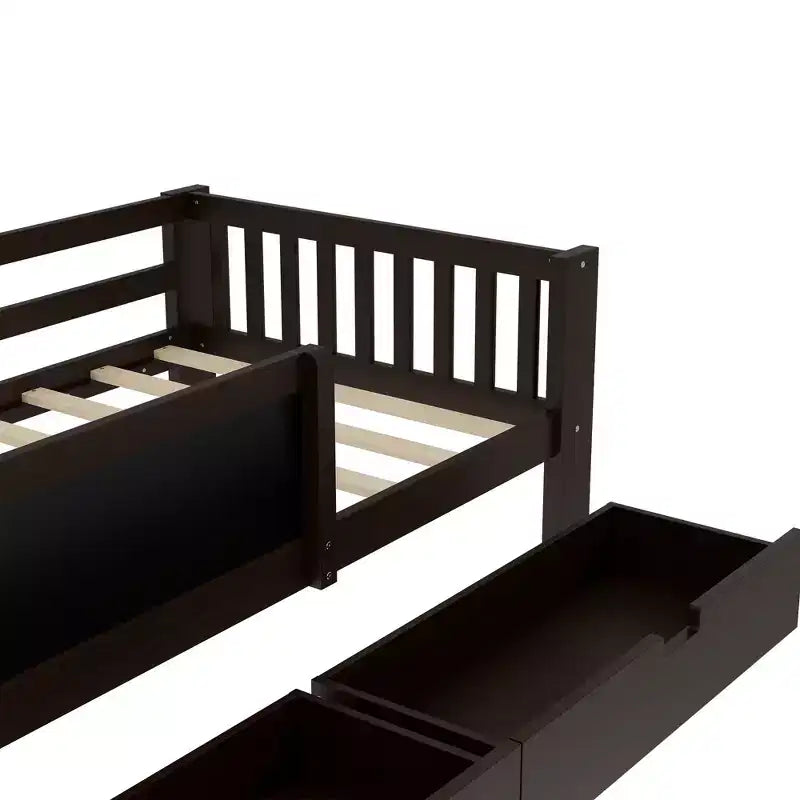 Lit plateforme double/grand avec tiroirs de rangement et étagères, lit de rangement en bois avec tableau noir pour enfants et adolescents