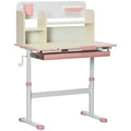 Wooden Kids Study Desk, Height Adjustable, with Tilt Desktop, Drawer, Storage Shelf, Pen Holder, Pink