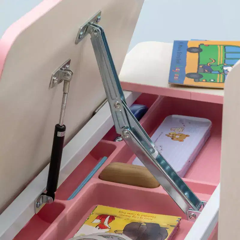 Bureau d'étude pour enfants en bois, réglable en hauteur, avec plateau inclinable, tiroir, étagère de rangement, porte-stylo, rose