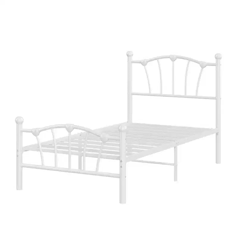 Cadre de lit simple en métal, cadres de lit simple pour filles, lit plateforme simple avec tête et pied de lit en forme de cœur, sommier tapissier non requis