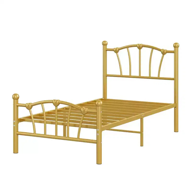 Cadre de lit simple en métal, cadres de lit simple pour filles, lit plateforme simple avec tête et pied de lit en forme de cœur, sommier tapissier non requis