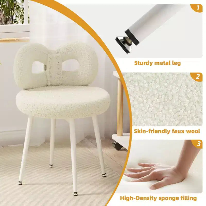Chaise de vanité avec dossier, Chaise de maquillage pivotante, Chaise de bureau rembourrée pour filles