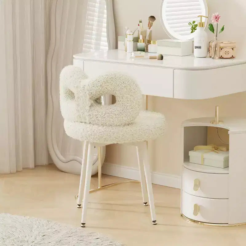 Chaise de vanité avec dossier, Chaise de maquillage pivotante, Chaise de bureau rembourrée pour filles