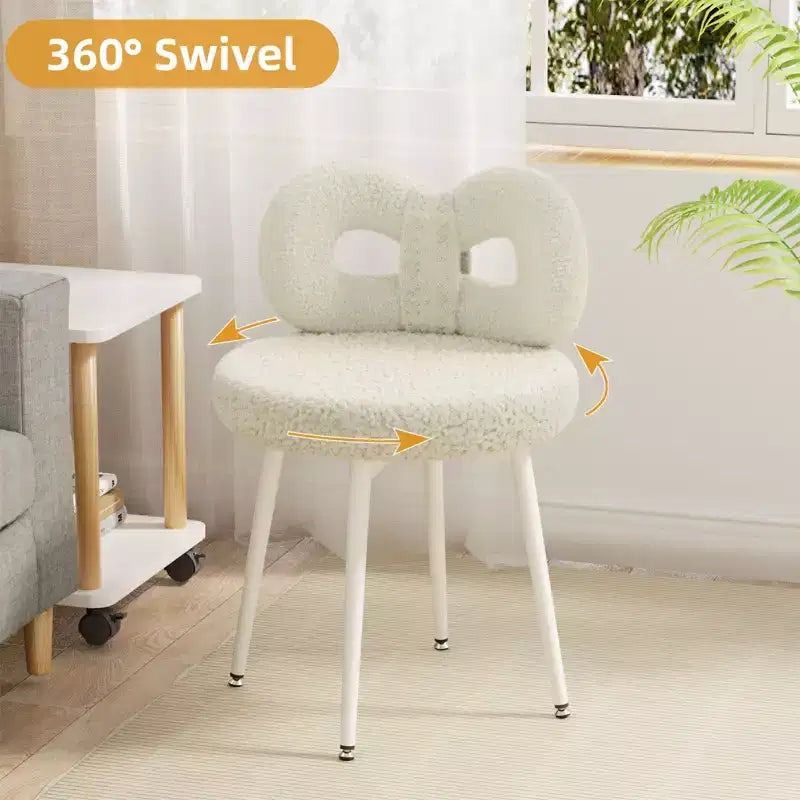 Chaise de vanité avec dossier, Chaise de maquillage pivotante, Chaise de bureau rembourrée pour filles
