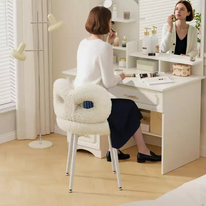 Chaise de vanité avec dossier, Chaise de maquillage pivotante, Chaise de bureau rembourrée pour filles