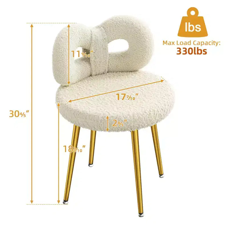 Chaise de vanité avec dossier, Chaise de maquillage pivotante, Chaise de bureau rembourrée pour filles