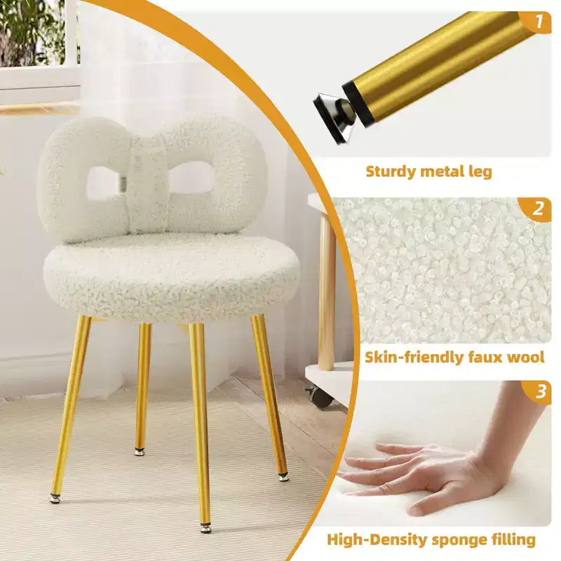 Chaise de vanité avec dossier, Chaise de maquillage pivotante, Chaise de bureau rembourrée pour filles