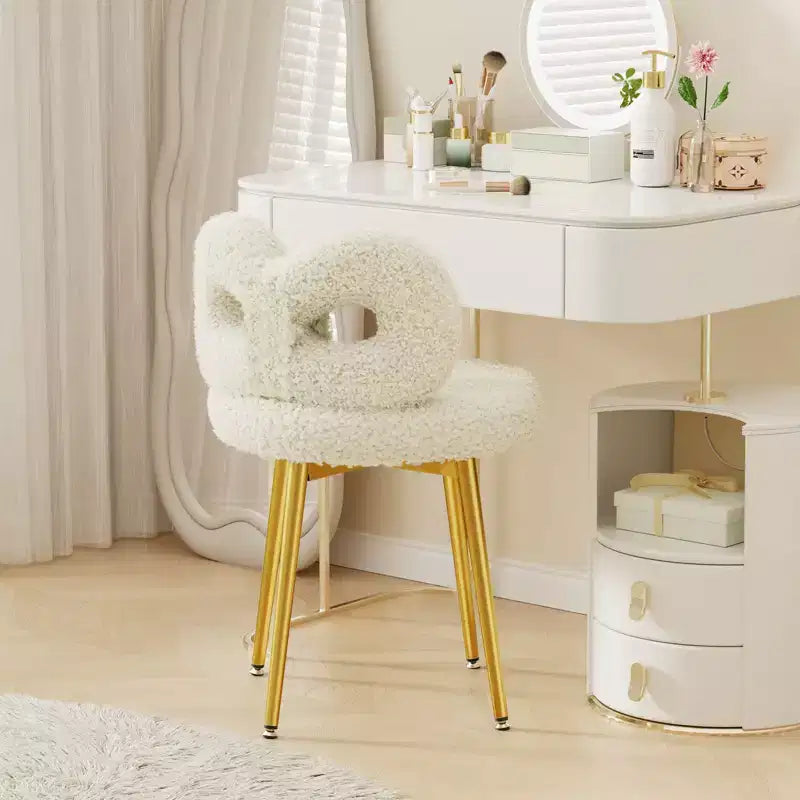 Chaise de vanité avec dossier, Chaise de maquillage pivotante, Chaise de bureau rembourrée pour filles