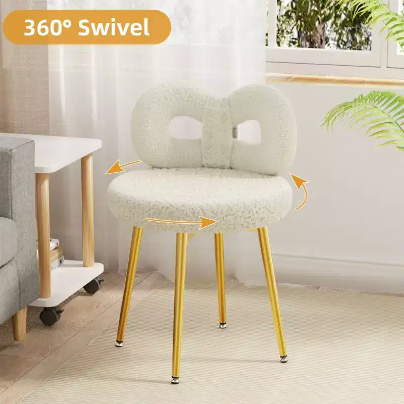 Chaise de vanité avec dossier, Chaise de maquillage pivotante, Chaise de bureau rembourrée pour filles