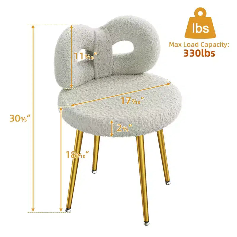Chaise de vanité avec dossier, Chaise de maquillage pivotante, Chaise de bureau rembourrée pour filles