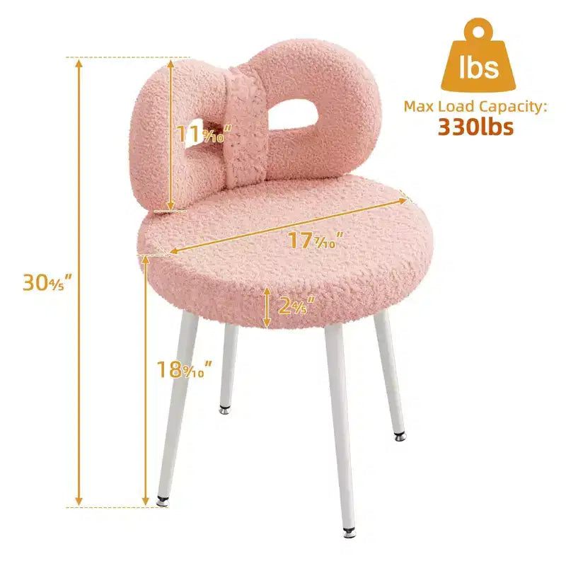 Chaise de vanité avec dossier, Chaise de maquillage pivotante, Chaise de bureau rembourrée pour filles