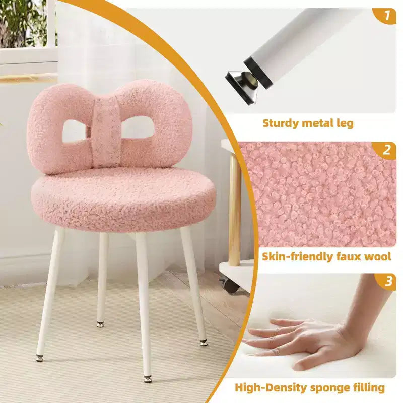 Chaise de vanité avec dossier, Chaise de maquillage pivotante, Chaise de bureau rembourrée pour filles