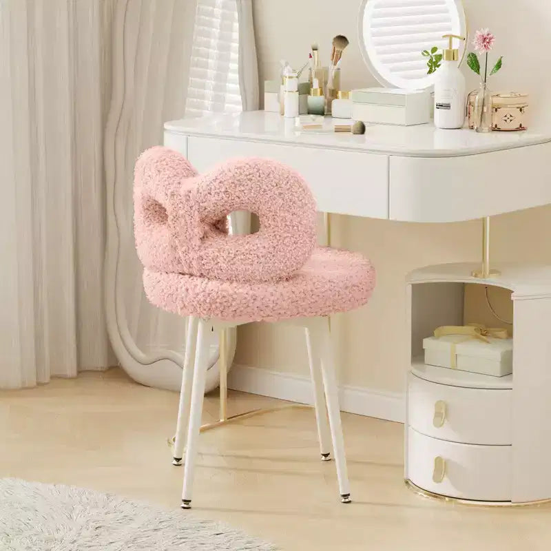 Chaise de vanité avec dossier, Chaise de maquillage pivotante, Chaise de bureau rembourrée pour filles